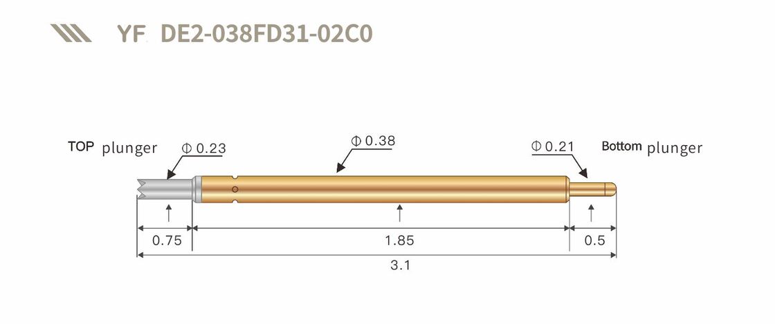 उच्च स्थायित्व वसंत परीक्षण जांच सोने के साथ चढ़ाना∙ इलेक्ट्रॉनिक परीक्षण के लिए कस्टम आकार पोगो पिन