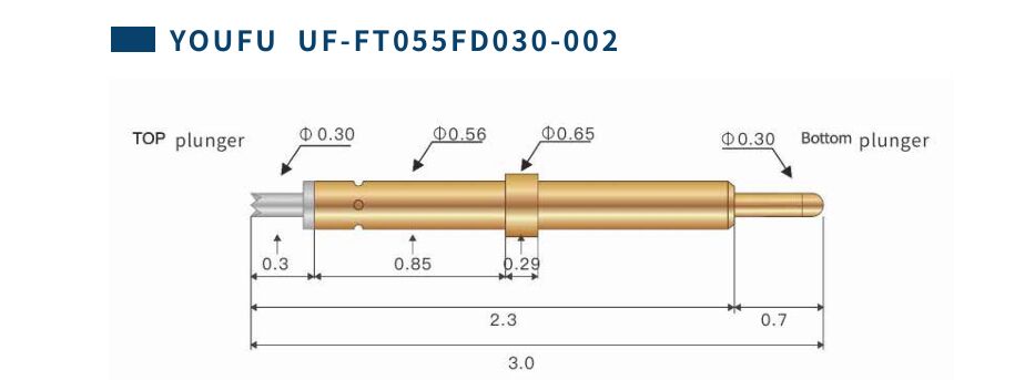 आईसी परीक्षण के लिए डबल हेड टेस्ट प्रोब स्प्रिंग संपर्क पिन YOUFU UF-FTO55FD030-002